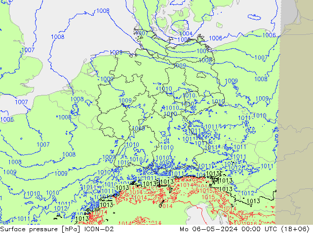 地面气压 ICON-D2 星期一 06.05.2024 00 UTC