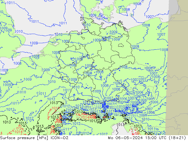 приземное давление ICON-D2 пн 06.05.2024 15 UTC