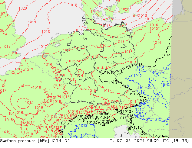 Surface pressure ICON-D2 Tu 07.05.2024 06 UTC