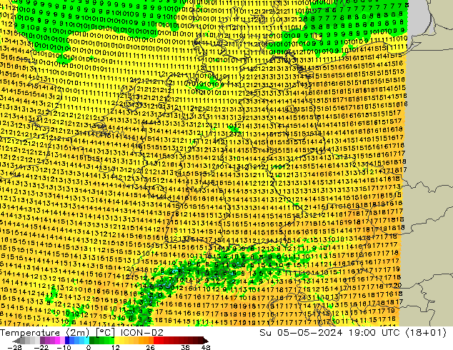 température (2m) ICON-D2 dim 05.05.2024 19 UTC