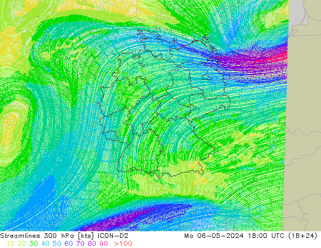 风 300 hPa ICON-D2 星期一 06.05.2024 18 UTC