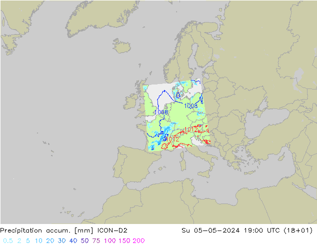 Nied. akkumuliert ICON-D2 So 05.05.2024 19 UTC