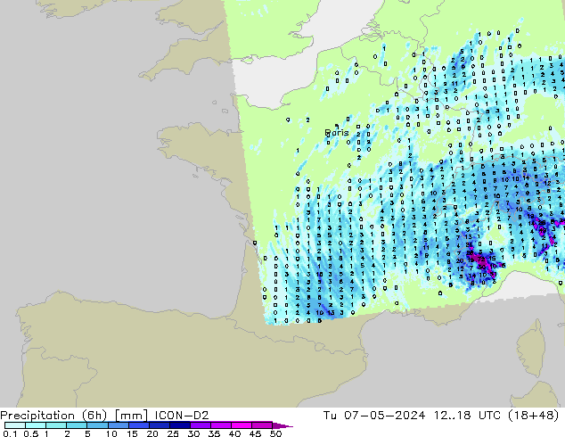 Precipitação (6h) ICON-D2 Ter 07.05.2024 18 UTC