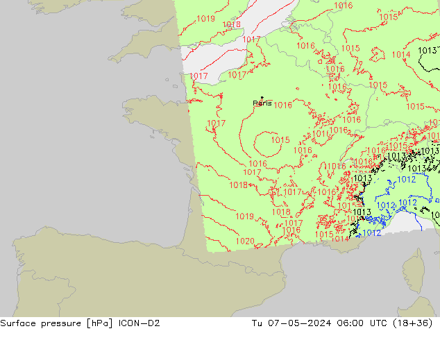 приземное давление ICON-D2 вт 07.05.2024 06 UTC