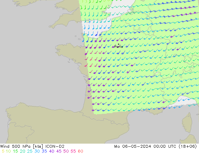 ветер 500 гПа ICON-D2 пн 06.05.2024 00 UTC