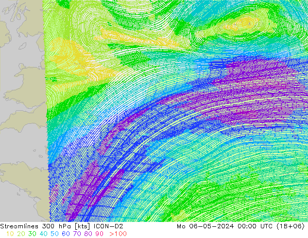 Rüzgar 300 hPa ICON-D2 Pzt 06.05.2024 00 UTC