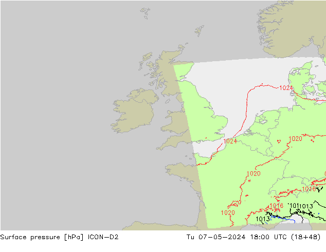 Luchtdruk (Grond) ICON-D2 di 07.05.2024 18 UTC