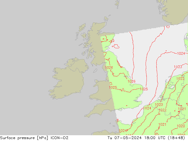 Luchtdruk (Grond) ICON-D2 di 07.05.2024 18 UTC