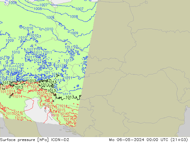 Atmosférický tlak ICON-D2 Po 06.05.2024 00 UTC