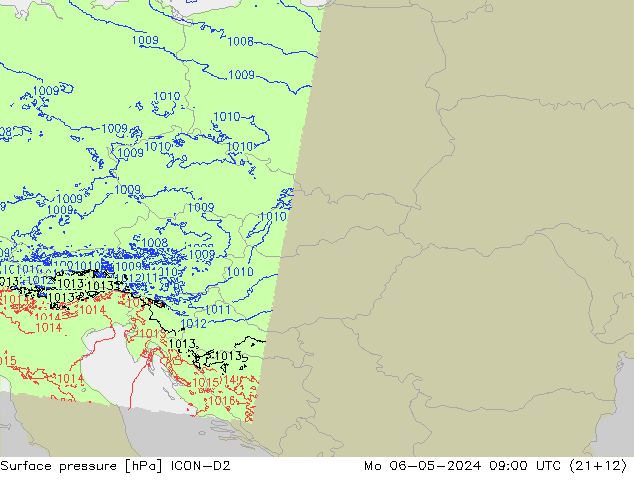 Surface pressure ICON-D2 Mo 06.05.2024 09 UTC