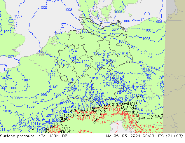 地面气压 ICON-D2 星期一 06.05.2024 00 UTC