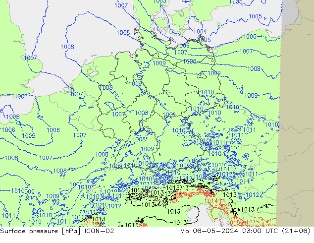 地面气压 ICON-D2 星期一 06.05.2024 03 UTC