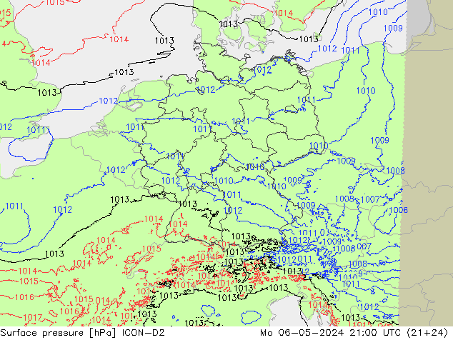 Surface pressure ICON-D2 Mo 06.05.2024 21 UTC