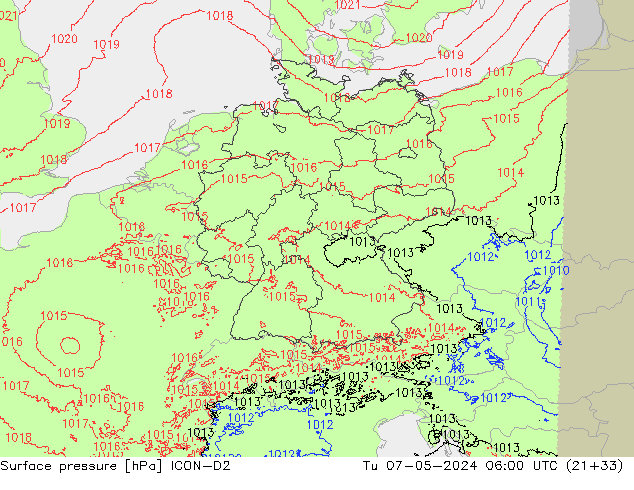pression de l'air ICON-D2 mar 07.05.2024 06 UTC