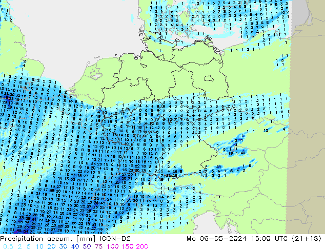 Precipitation accum. ICON-D2 Po 06.05.2024 15 UTC