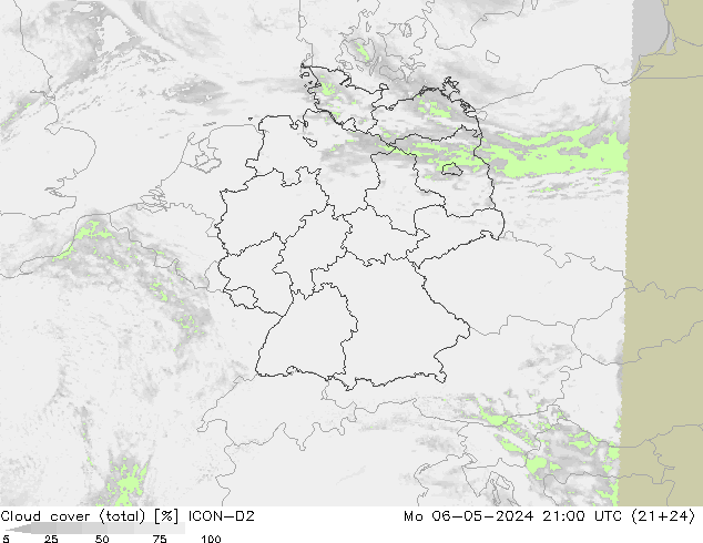 Wolken (gesamt) ICON-D2 Mo 06.05.2024 21 UTC