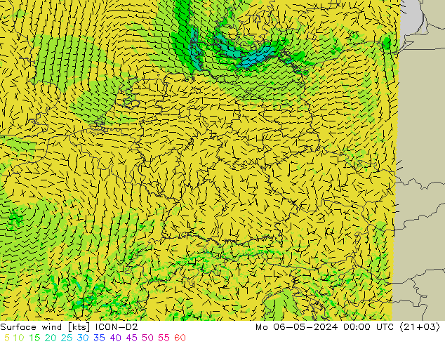 风 10 米 ICON-D2 星期一 06.05.2024 00 UTC