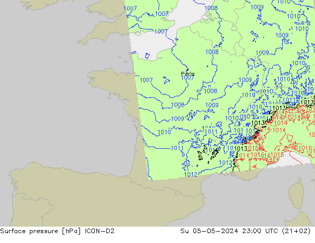 Surface pressure ICON-D2 Su 05.05.2024 23 UTC