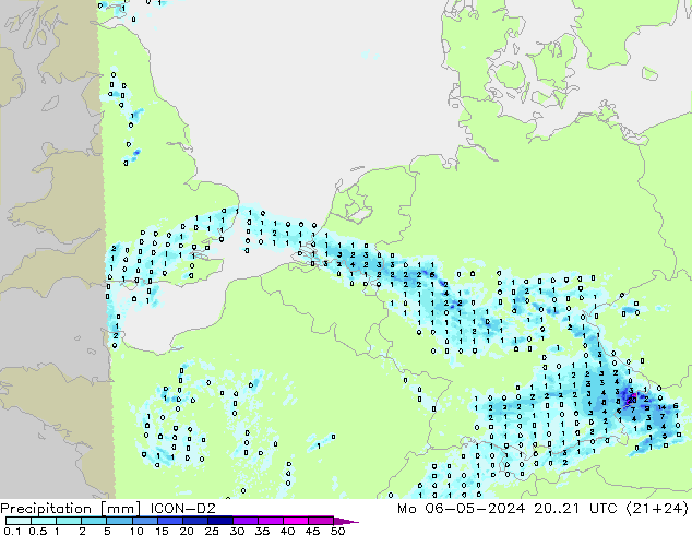Precipitation ICON-D2 Mo 06.05.2024 21 UTC