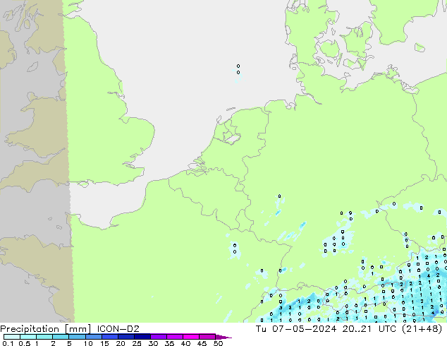 Precipitation ICON-D2 Tu 07.05.2024 21 UTC