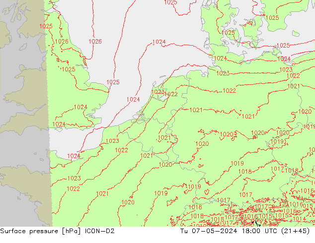 Pressione al suolo ICON-D2 mar 07.05.2024 18 UTC