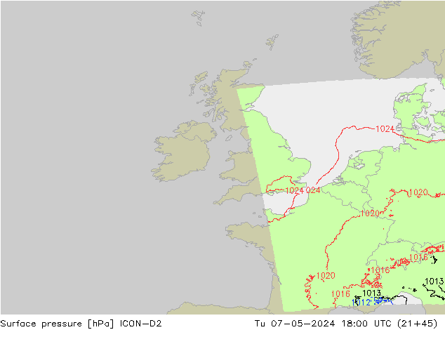 pression de l'air ICON-D2 mar 07.05.2024 18 UTC