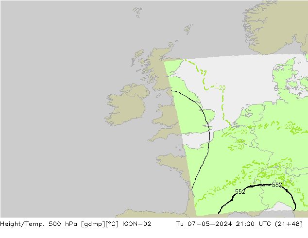 Yükseklik/Sıc. 500 hPa ICON-D2 Sa 07.05.2024 21 UTC