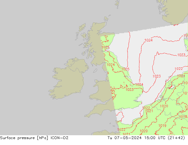 Bodendruck ICON-D2 Di 07.05.2024 15 UTC