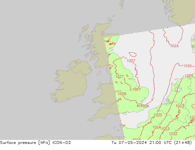 ciśnienie ICON-D2 wto. 07.05.2024 21 UTC