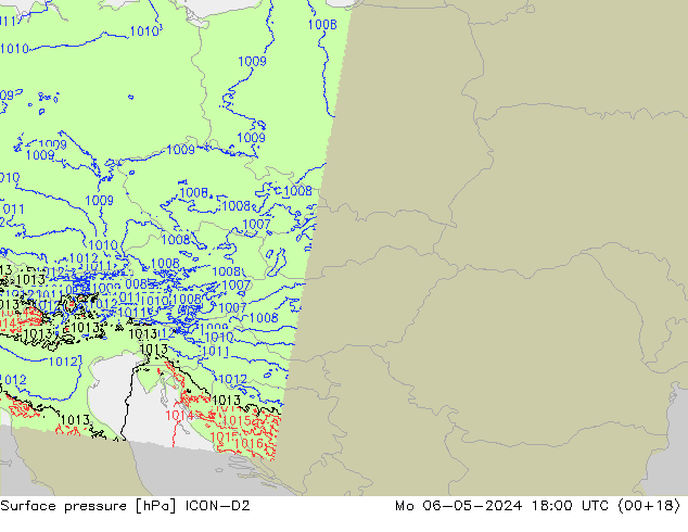 Surface pressure ICON-D2 Mo 06.05.2024 18 UTC