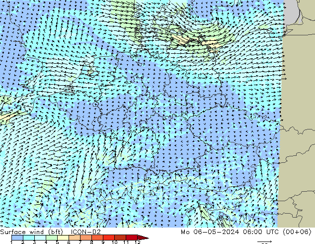  10 m (bft) ICON-D2  06.05.2024 06 UTC