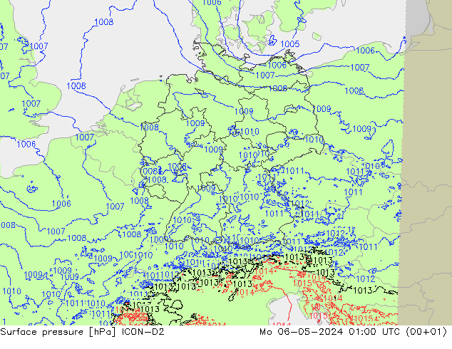 Atmosférický tlak ICON-D2 Po 06.05.2024 01 UTC