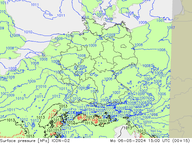 Atmosférický tlak ICON-D2 Po 06.05.2024 15 UTC