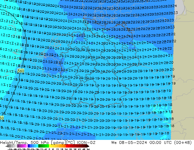 Height/Temp. 500 hPa ICON-D2 Qua 08.05.2024 00 UTC