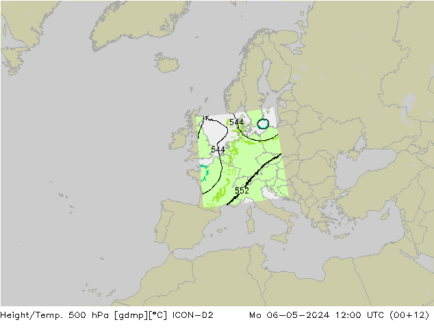 Height/Temp. 500 hPa ICON-D2 Mo 06.05.2024 12 UTC