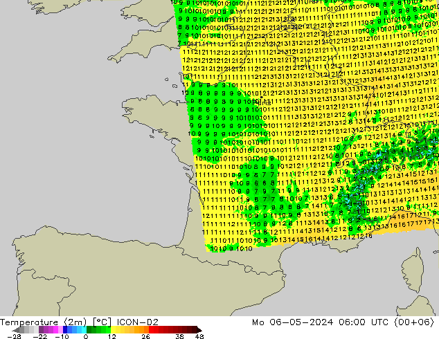 Temperature (2m) ICON-D2 Mo 06.05.2024 06 UTC