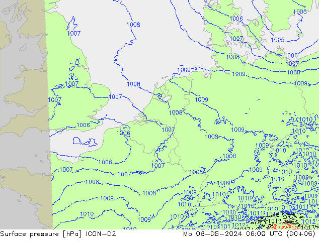 Atmosférický tlak ICON-D2 Po 06.05.2024 06 UTC