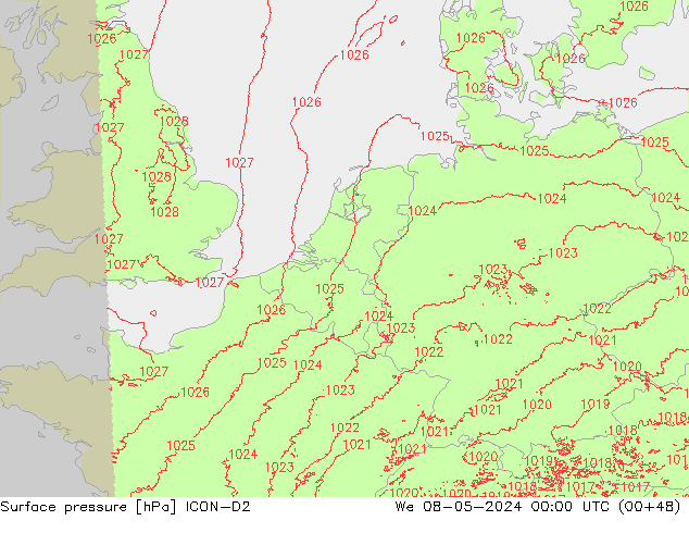 ciśnienie ICON-D2 śro. 08.05.2024 00 UTC