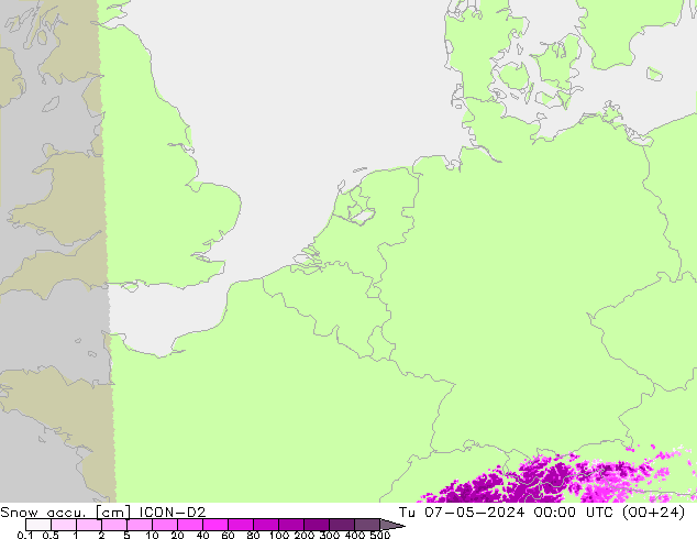 Schneemenge ICON-D2 Di 07.05.2024 00 UTC