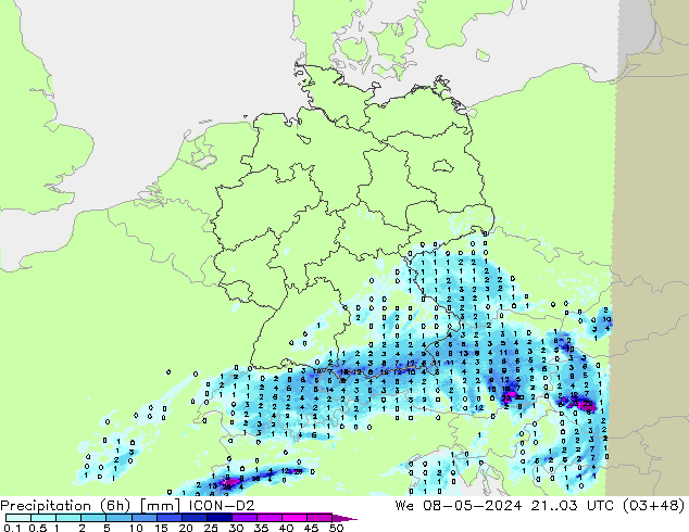 Precipitation (6h) ICON-D2 St 08.05.2024 03 UTC