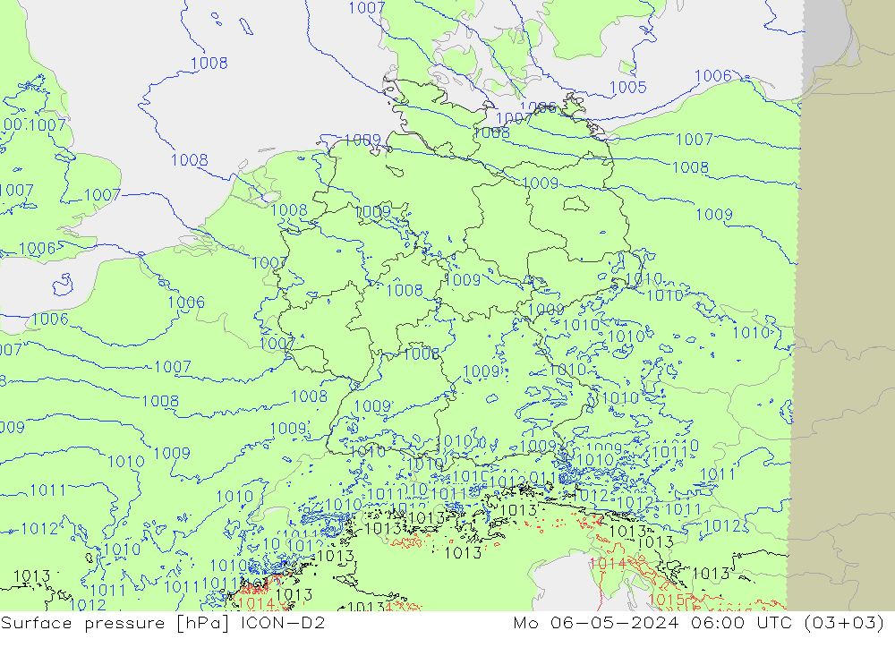 Atmosférický tlak ICON-D2 Po 06.05.2024 06 UTC