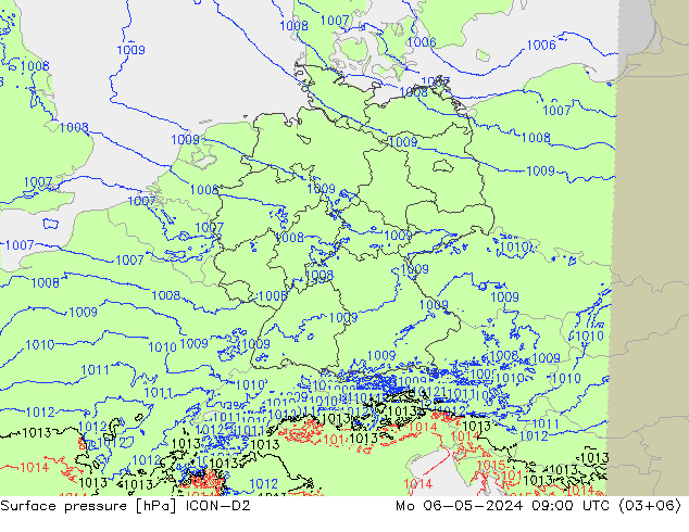 地面气压 ICON-D2 星期一 06.05.2024 09 UTC
