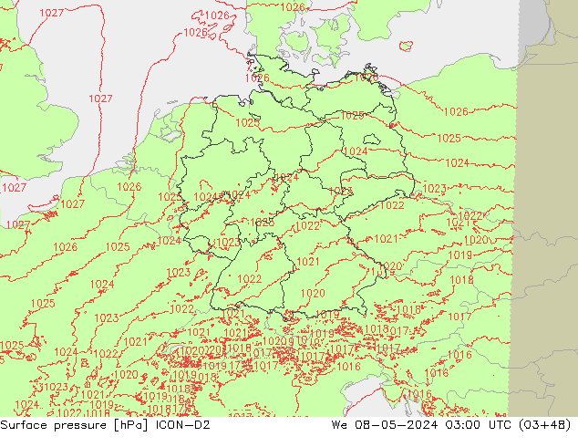 Bodendruck ICON-D2 Mi 08.05.2024 03 UTC
