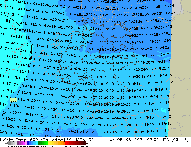 Yükseklik/Sıc. 500 hPa ICON-D2 Çar 08.05.2024 03 UTC