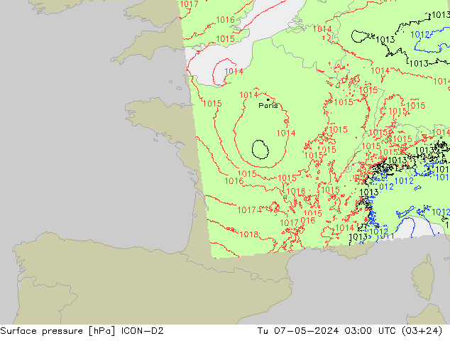 pression de l'air ICON-D2 mar 07.05.2024 03 UTC