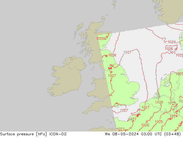 Yer basıncı ICON-D2 Çar 08.05.2024 03 UTC