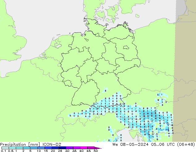 Precipitation ICON-D2 We 08.05.2024 06 UTC