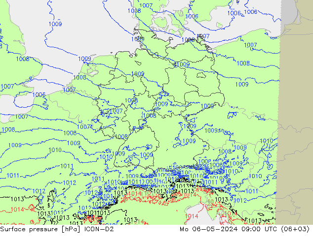 Atmosférický tlak ICON-D2 Po 06.05.2024 09 UTC