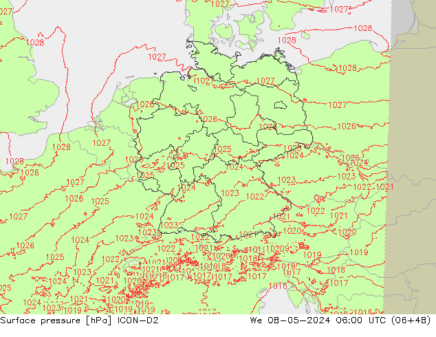 ciśnienie ICON-D2 śro. 08.05.2024 06 UTC