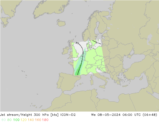 Corrente a getto ICON-D2 mer 08.05.2024 06 UTC